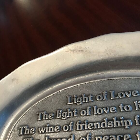 Vintage Pewtarex Pewter Light of Love Bread Plate Platter Serving Dish Blessings - Picture 6 of 11